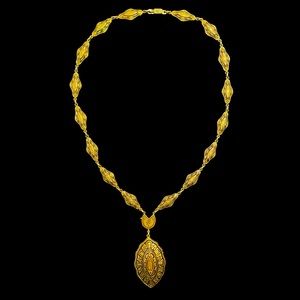 Vintage East Asian Art Gold Tone on Metal link Necklace 15” - unique & lovely